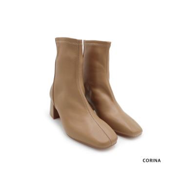 Bottines cuir végétalien Camel - fermeture arrière